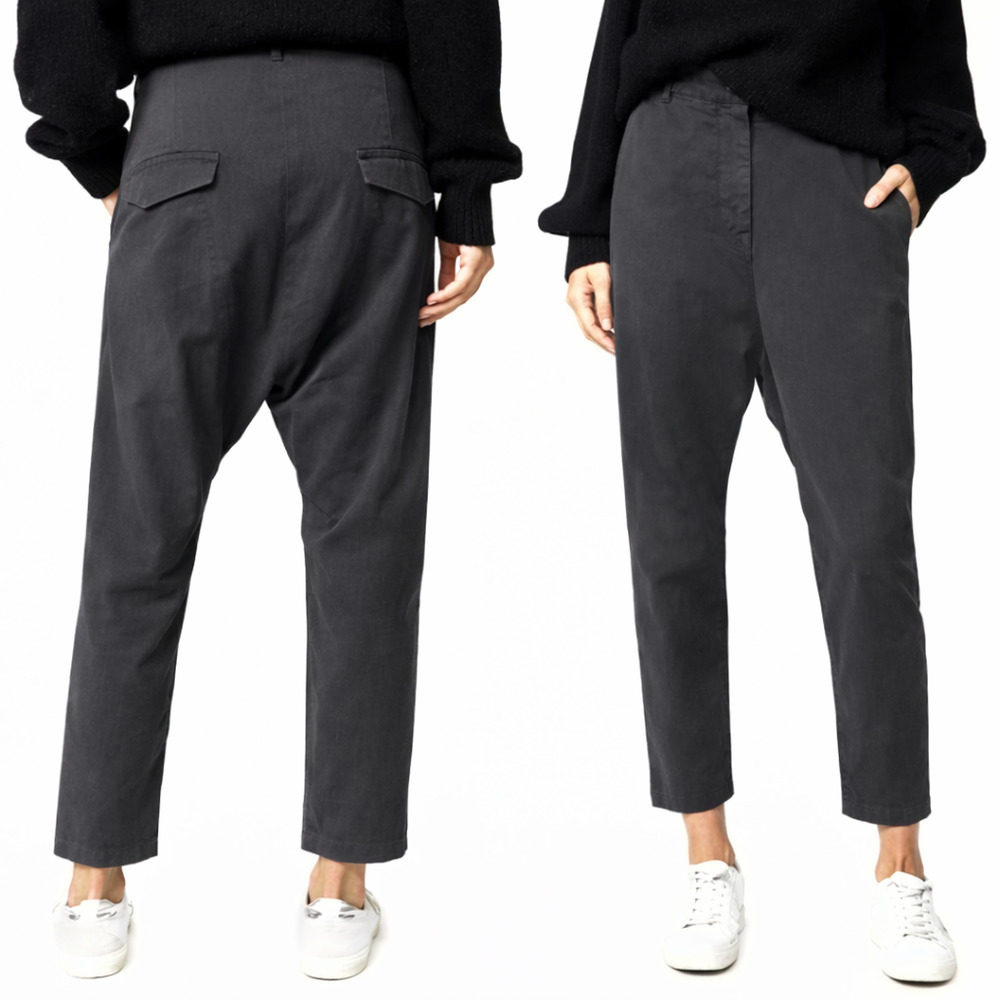 Nili Lotan Paris Dress Pants $345 Slouchy Cotton Crop Gray Drop Crotch Sz 4 NWT!
